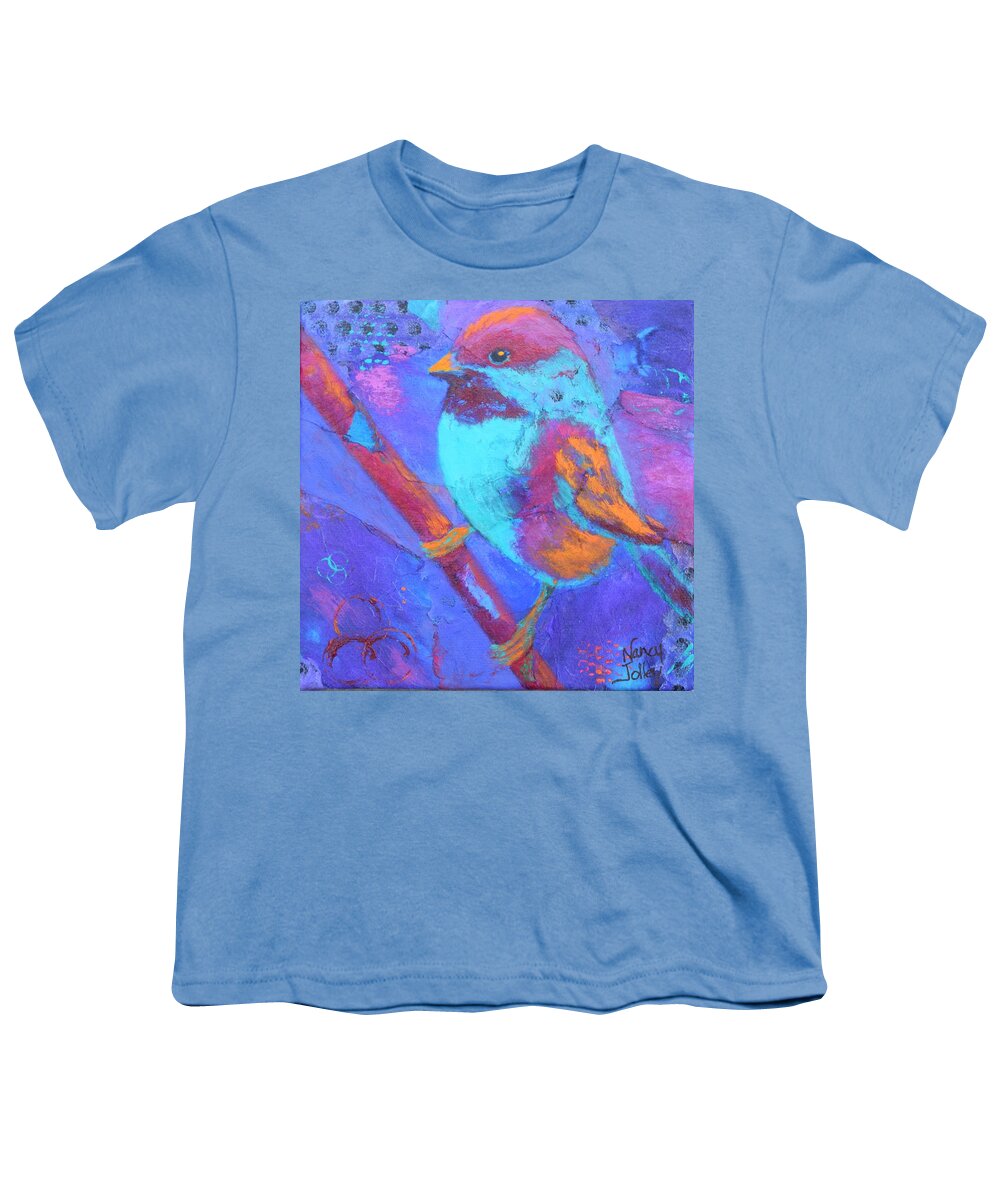Chickadee Youth T-Shirt featuring the painting Chickadee by Nancy Jolley