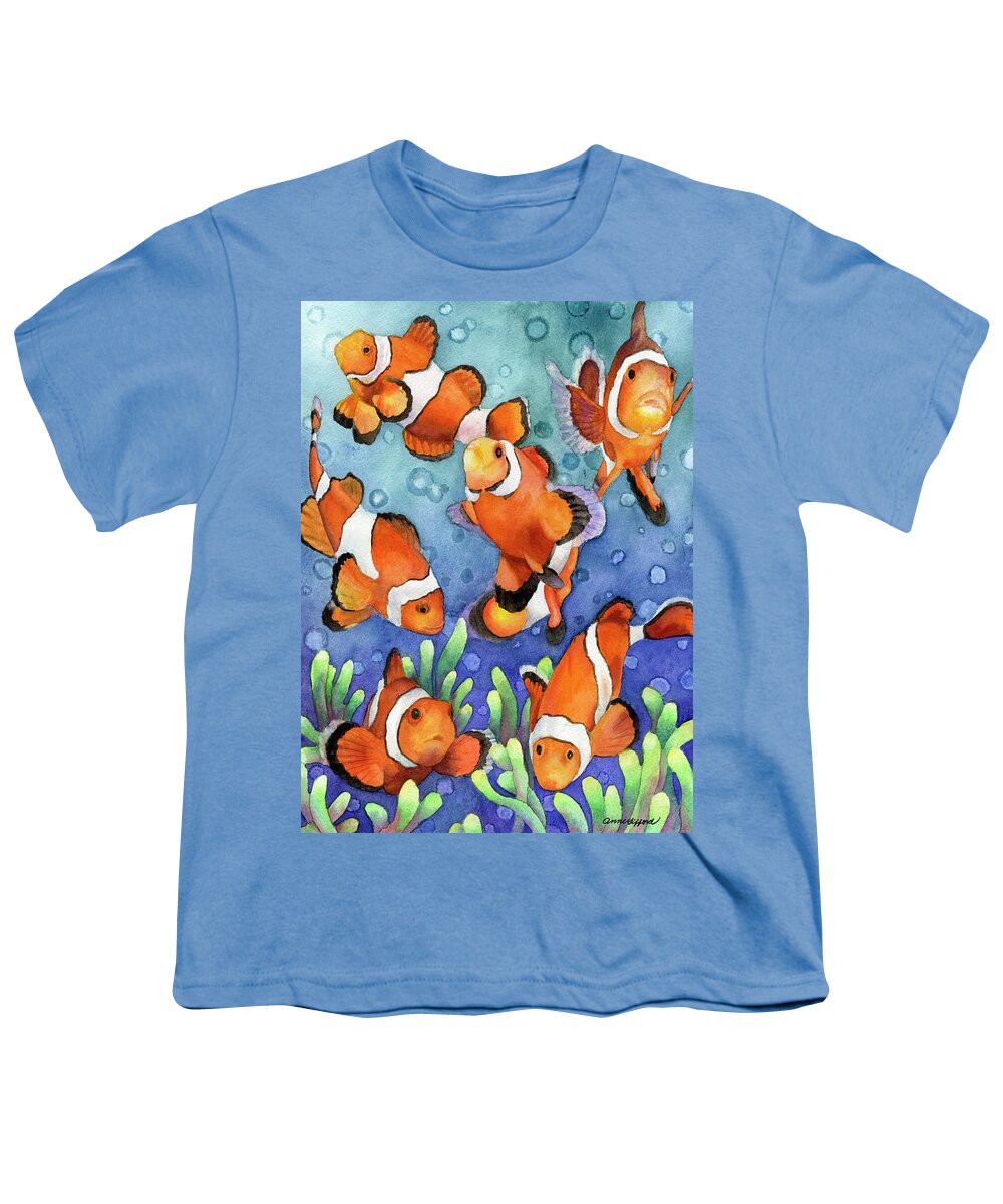 Clown Fish Painting Youth T-Shirt featuring the painting Dreaming of Snorkelling by Anne Gifford
