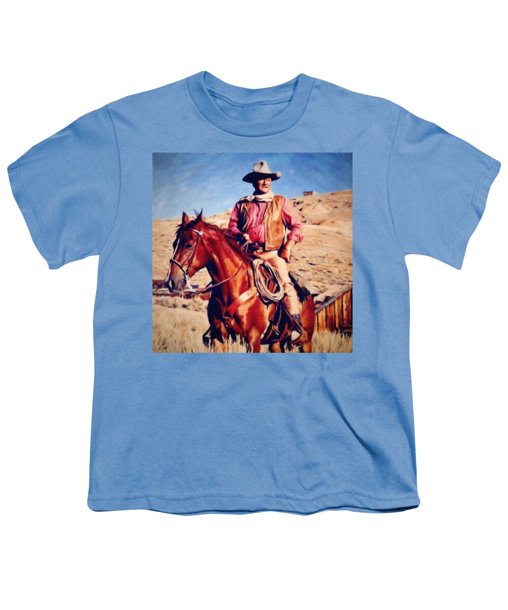John Wayne Youth T-Shirt featuring the painting Cowboy John Wayne by Vincent Monozlay