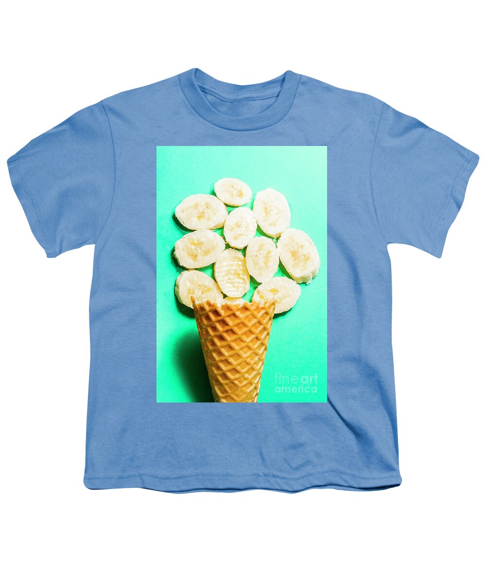 Banana Youth T-Shirt featuring the photograph Dessert concept of ice-cream cone and banana slices by Jorgo Photography