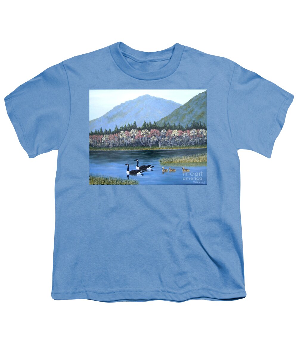 Canadian Geese Youth T-Shirt featuring the painting Family outing by Tracey Goodwin