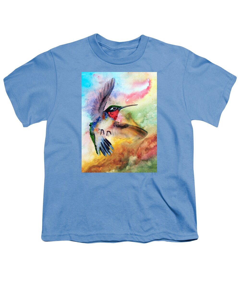 Hummingbird Youth T-Shirt featuring the painting DA198 Flit the Hummingbird by Daniel Adams by Daniel Adams