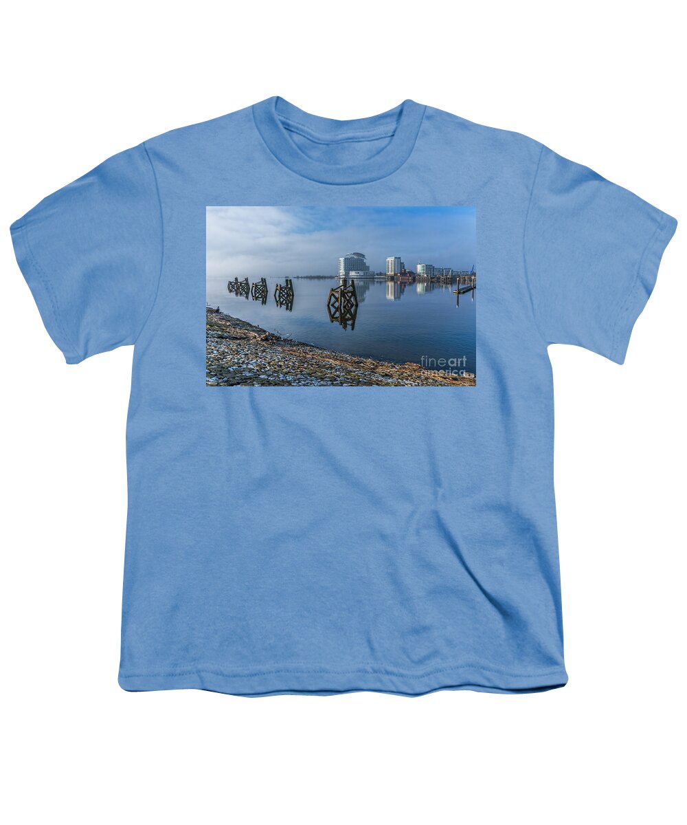Cardiff Bay Youth T-Shirt featuring the photograph Fog In The Bay 1 by Steve Purnell