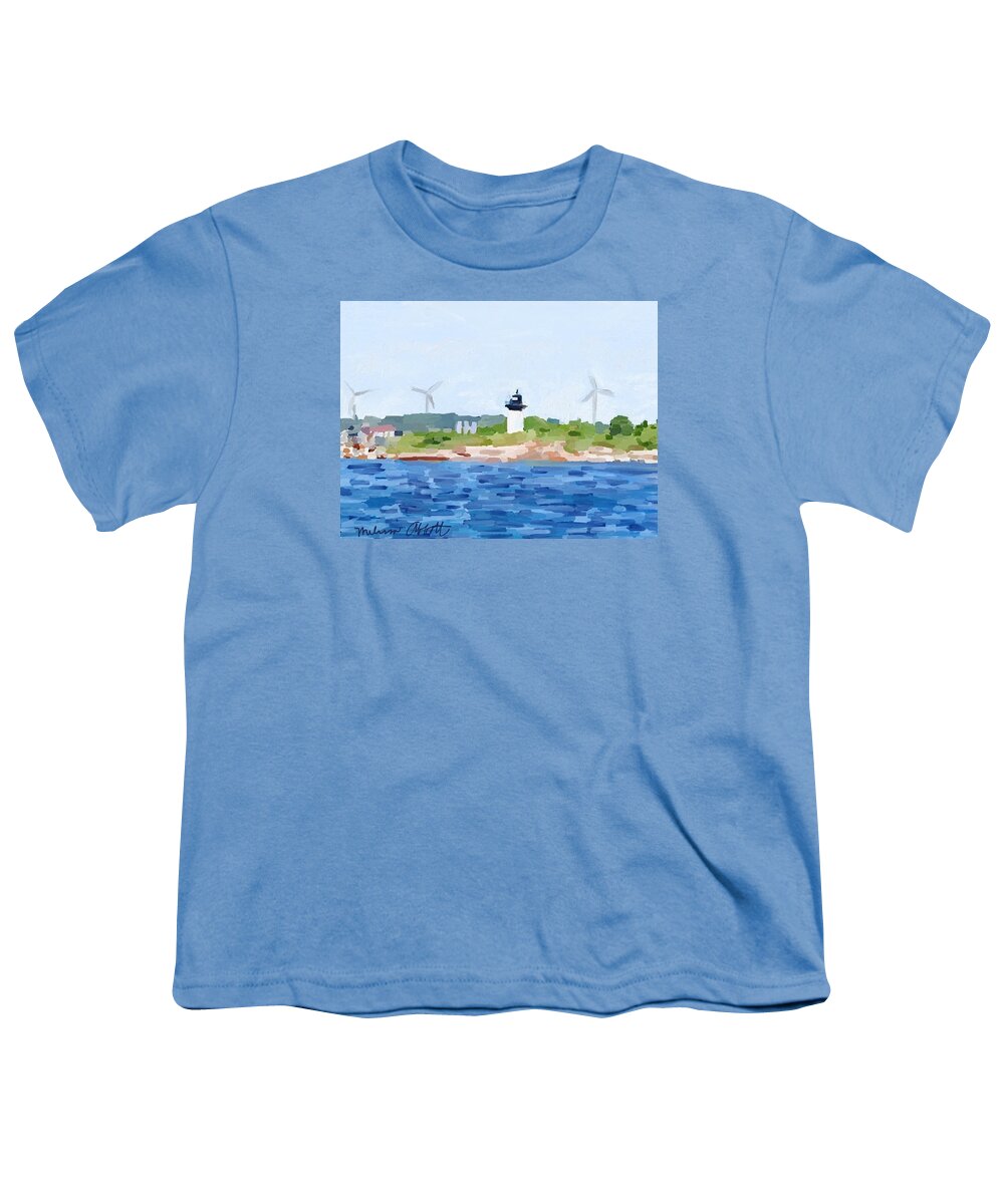 Ten Pound Island Lighthouse Youth T-Shirt featuring the photograph Gloucester Skyline from Harbor with Windmills and Ten Pound Island Lighthouse by Melissa Abbott