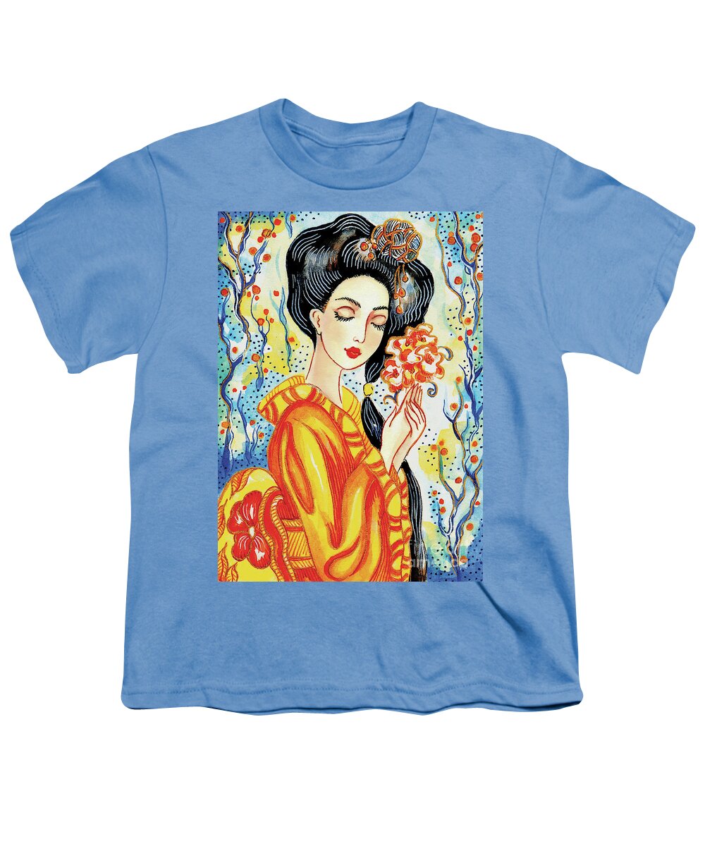 Woman And Flower Youth T-Shirt featuring the painting Harmony Flower by Eva Campbell