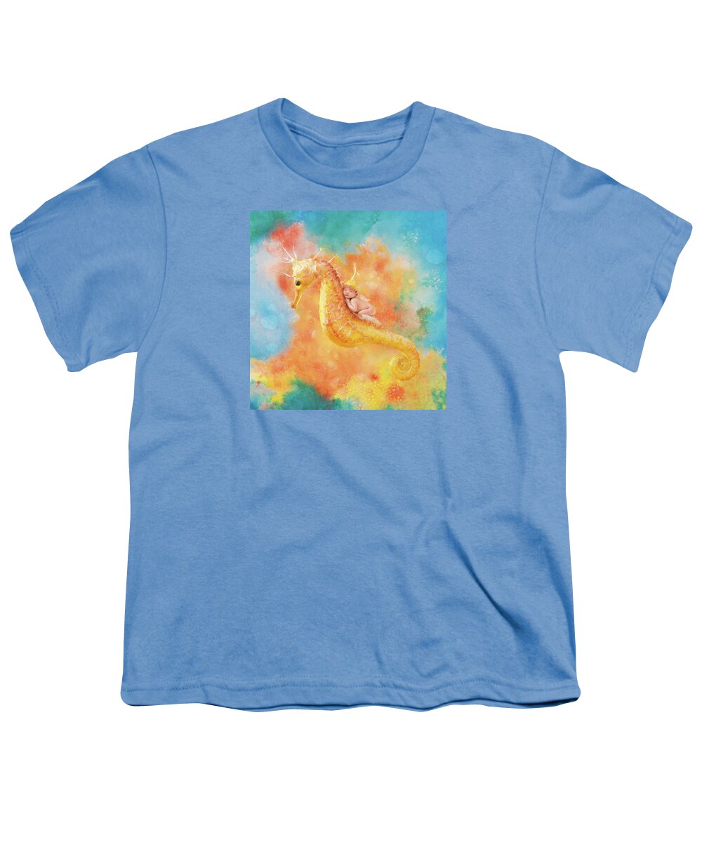 Under The Sea Youth T-Shirt featuring the photograph Jessabella riding a Seahorse by Anne Geddes