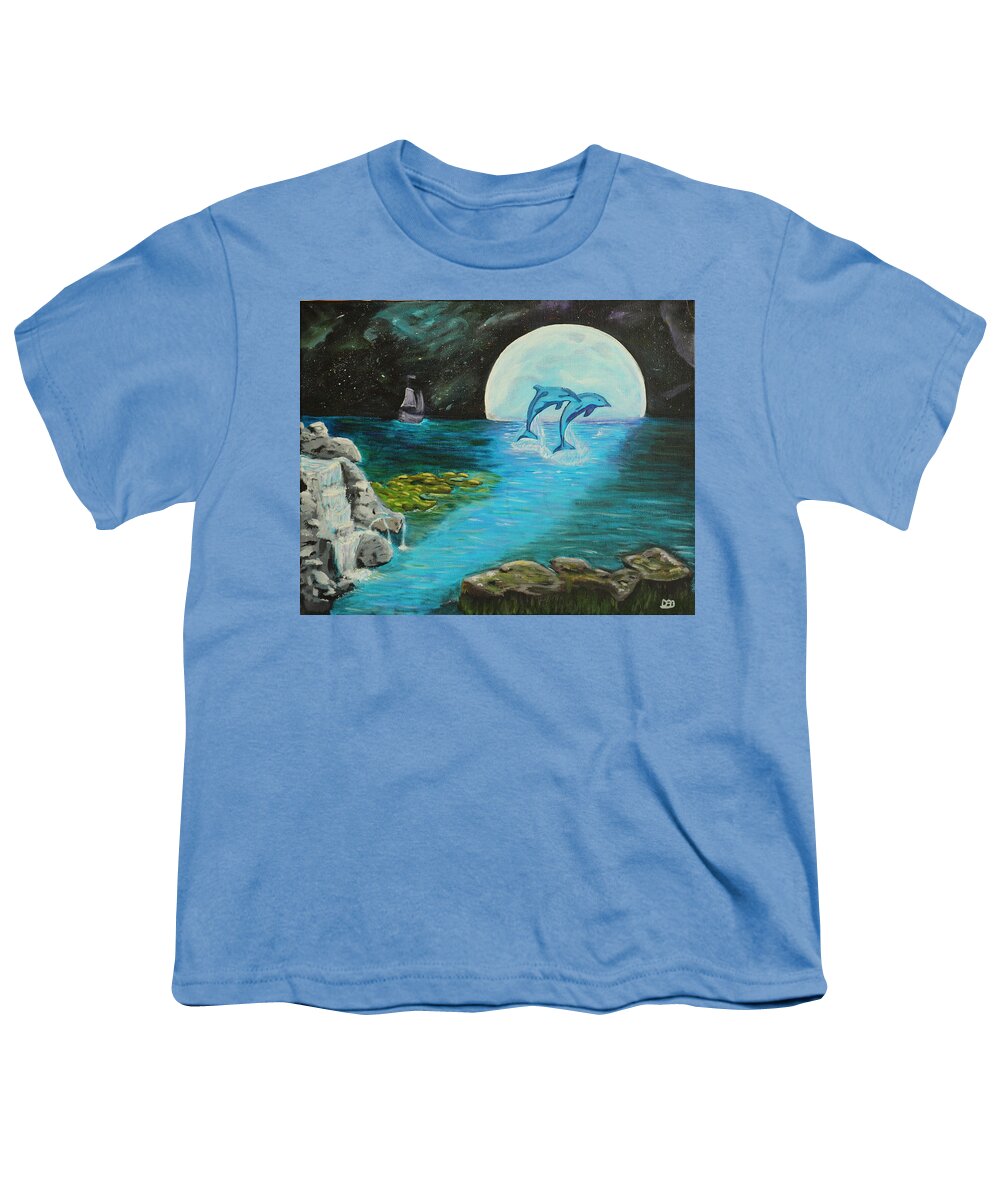 Blue Moon Youth T-Shirt featuring the painting Moon light swim by David Bigelow