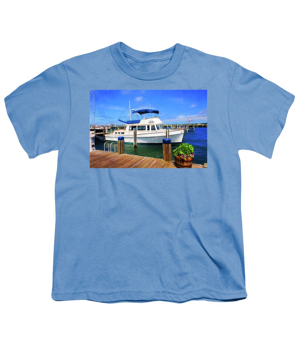 Boat Youth T-Shirt featuring the photograph Fishing Boat in Nantucket Harbor 52 by Carlos Diaz