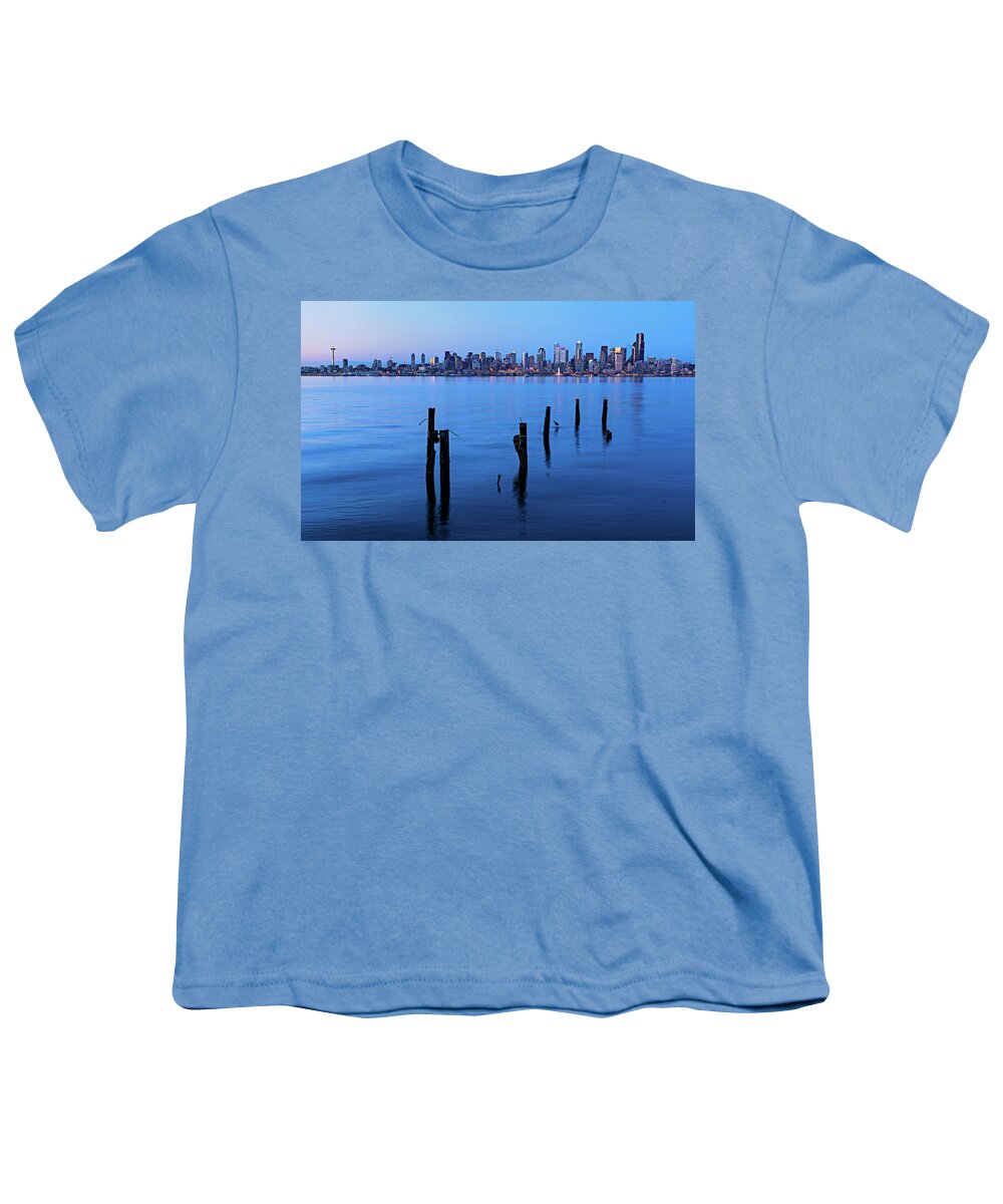 Space Needle Youth T-Shirt featuring the digital art Night Downtown Seattle by Michael Lee