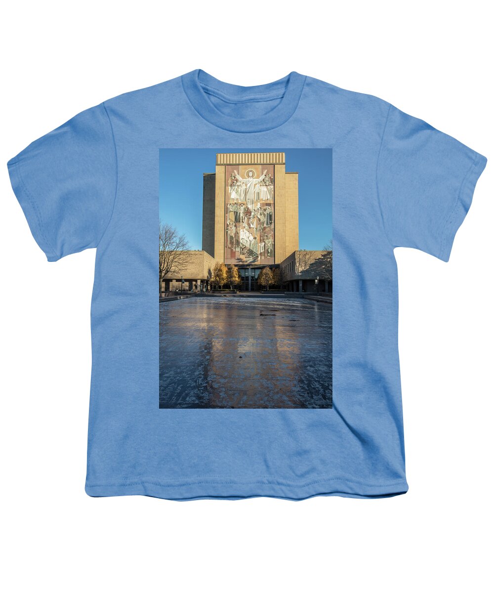 American University Youth T-Shirt featuring the photograph Notre Dame Library Touchdown Jesus by John McGraw