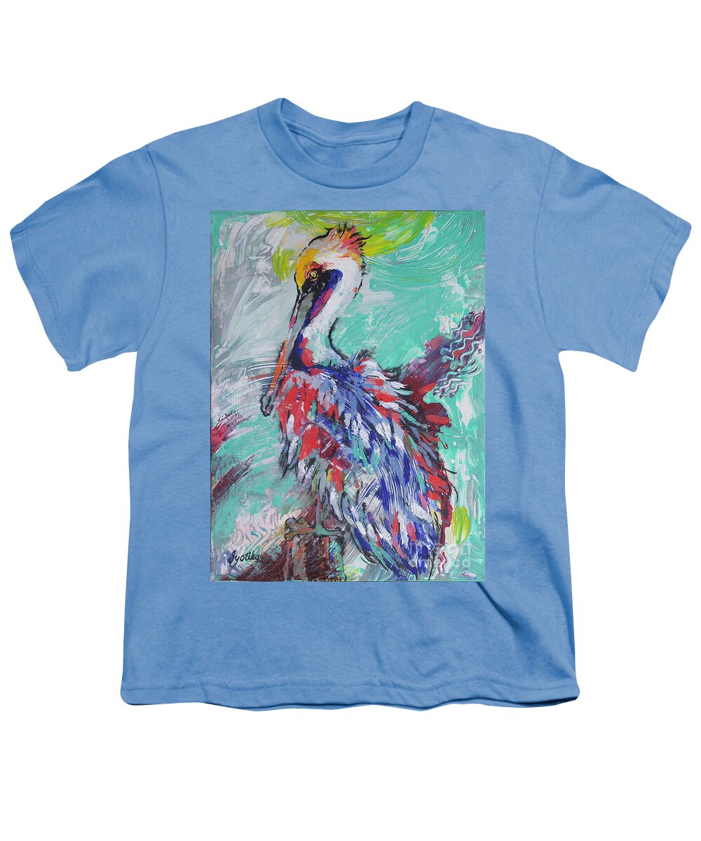 Pelican Youth T-Shirt featuring the painting Pelican Perch by Jyotika Shroff