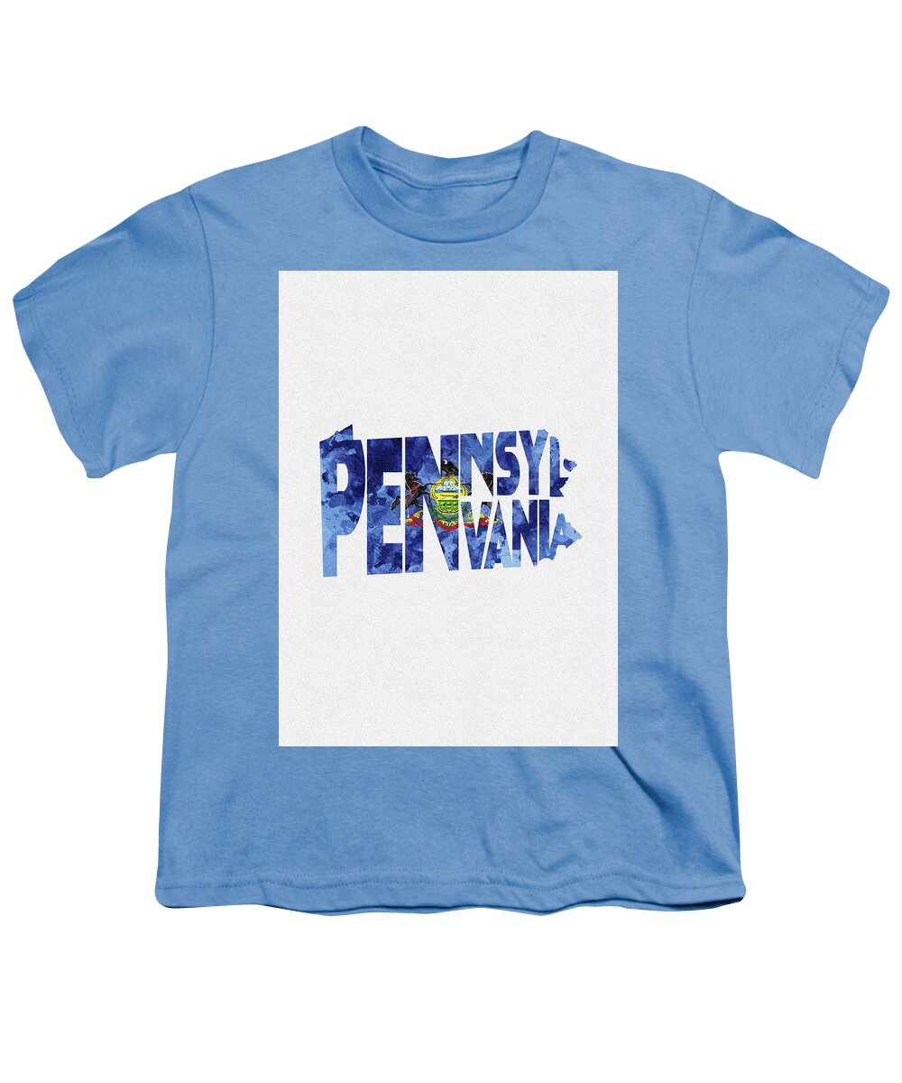 Pennsylvania Youth T-Shirt featuring the digital art Pennsylvania Typographic Map Flag by Inspirowl Design