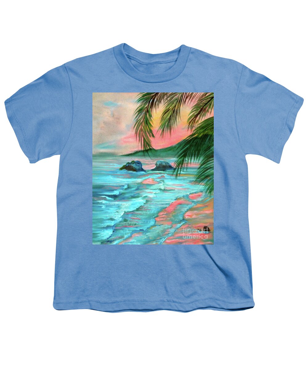 Pink Sunset Youth T-Shirt featuring the painting Pink Sunset #1 by Jenny Lee
