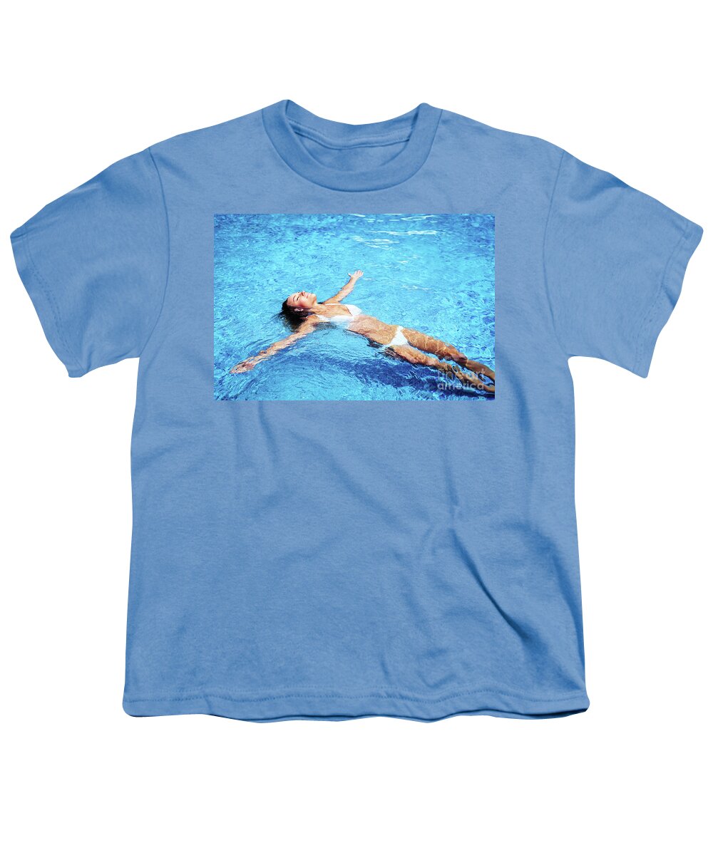 Activity Youth T-Shirt featuring the photograph Pretty girl in swimming pool by Anna Om