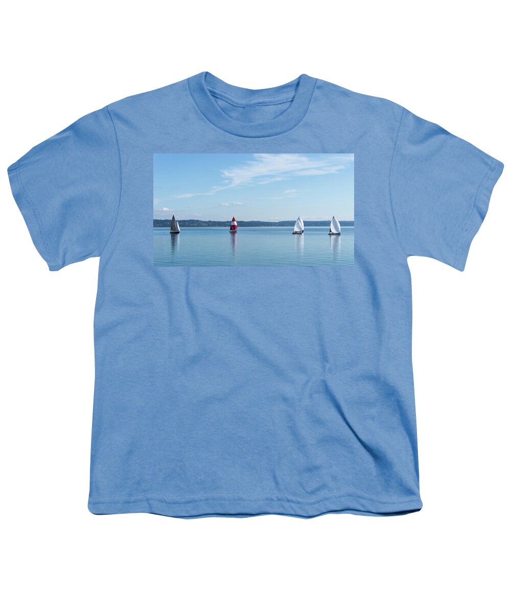 Sail Youth T-Shirt featuring the photograph Red Sails Puget Sound by Cathy Anderson