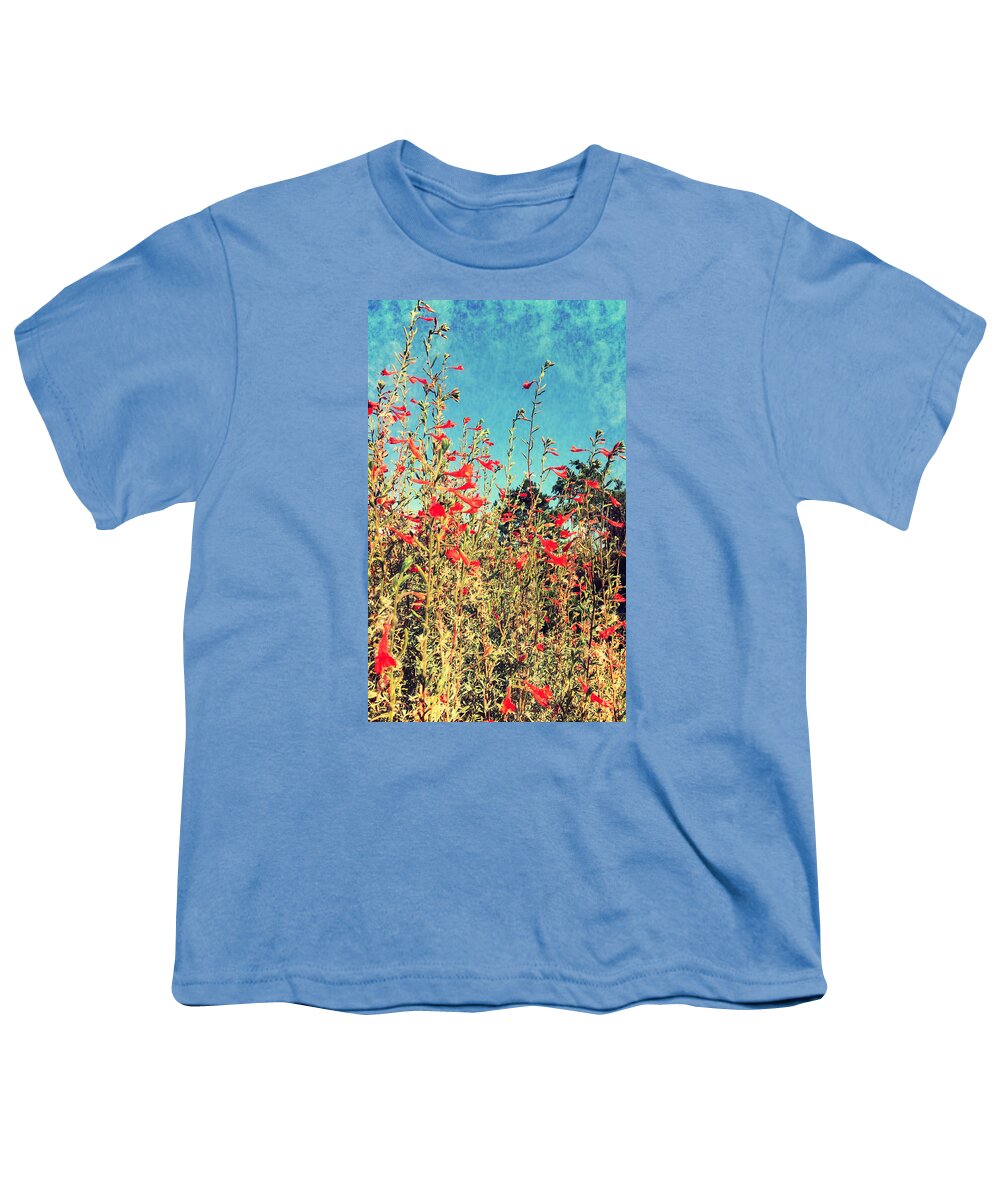 Flower Youth T-Shirt featuring the photograph Red Trumpets Playing by Brad Hodges