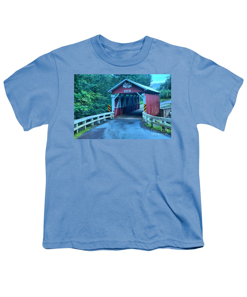 Packsaddle Covered Bridge Youth T-Shirt featuring the photograph Road To The Packsaddle Covered Bridge by Adam Jewell