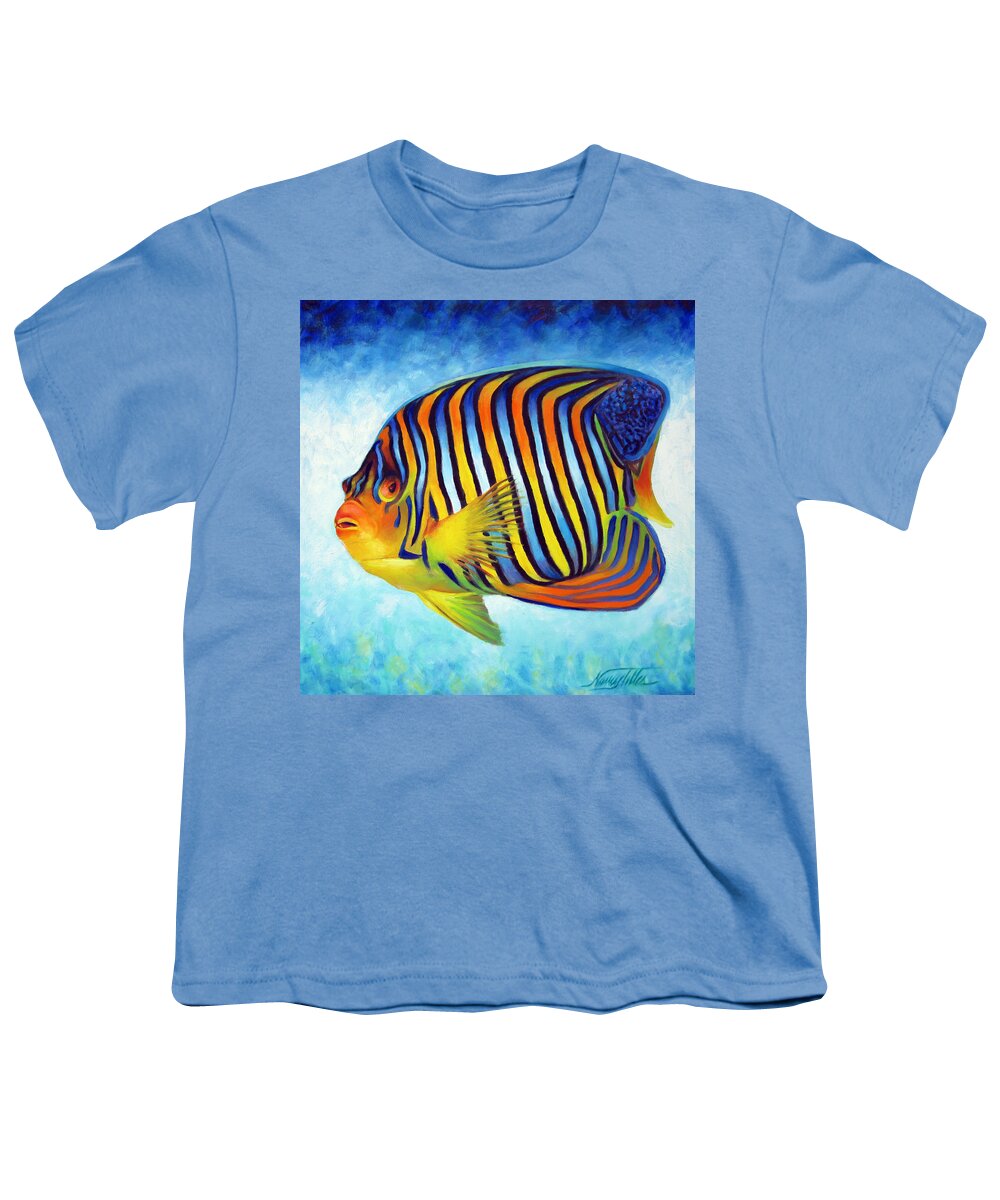 Royal Angelfish Youth T-Shirt featuring the painting Royal Queen Angelfish by Nancy Tilles