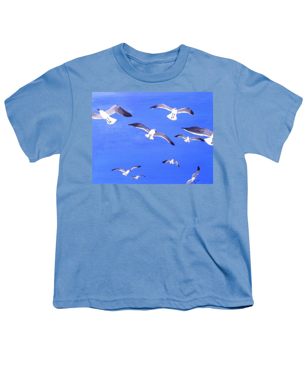 Seagulls Youth T-Shirt featuring the painting Seagulls Overhead by Anne Marie Brown
