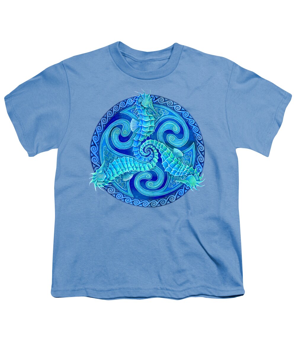 Seahorse Youth T-Shirt featuring the drawing Seahorse Triskele by Rebecca Wang