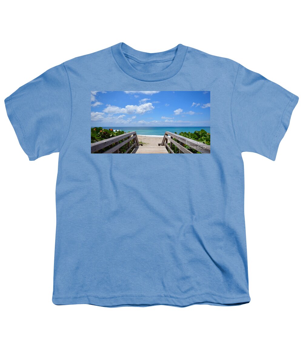 ricardo Creations Youth T-Shirt featuring the photograph Seascape Sunrise Morning Boardwalk Beach B1 by Ricardos Creations
