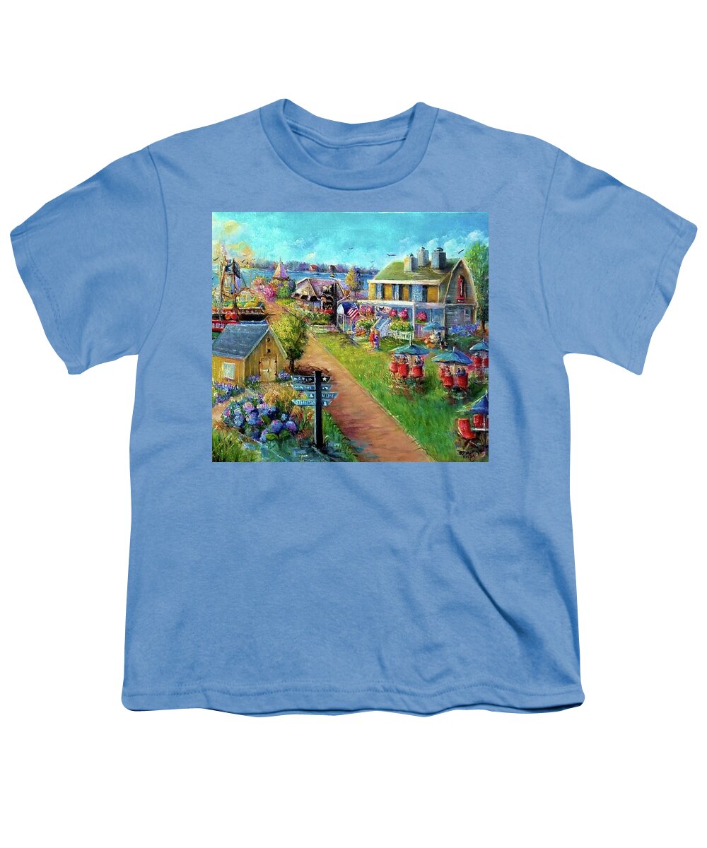 Summer Youth T-Shirt featuring the painting Summer at Black Cat Tavern Hyannis Cape Cod by Bernadette Krupa