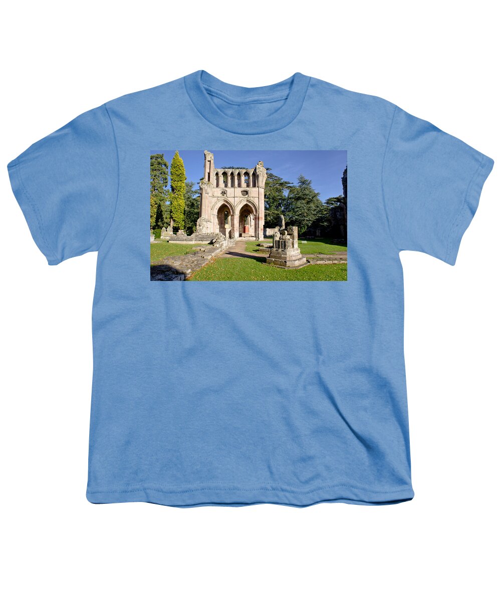 Dryburgh Youth T-Shirt featuring the photograph Sunny afternoon in Dryburgh Abbey. by Elena Perelman
