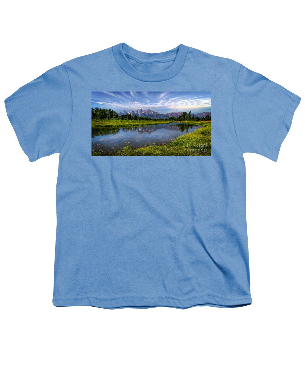 Mount Moran Youth T-Shirt featuring the photograph Teton Solitude Panorama by Karen Jorstad