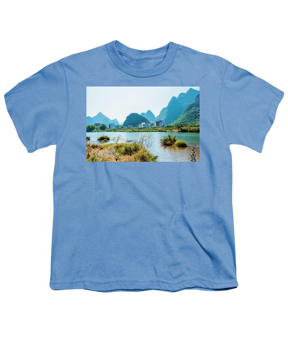 Nature Youth T-Shirt featuring the photograph The karst mountains and river scenery by Carl Ning