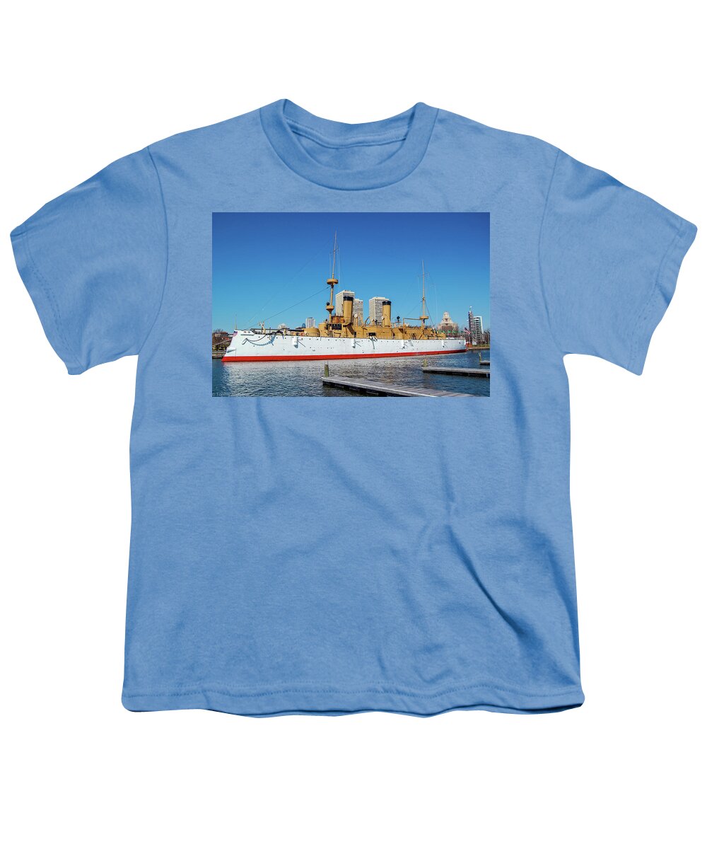 Battleship Youth T-Shirt featuring the photograph USS Olympia Dreadnought by Tommy Anderson