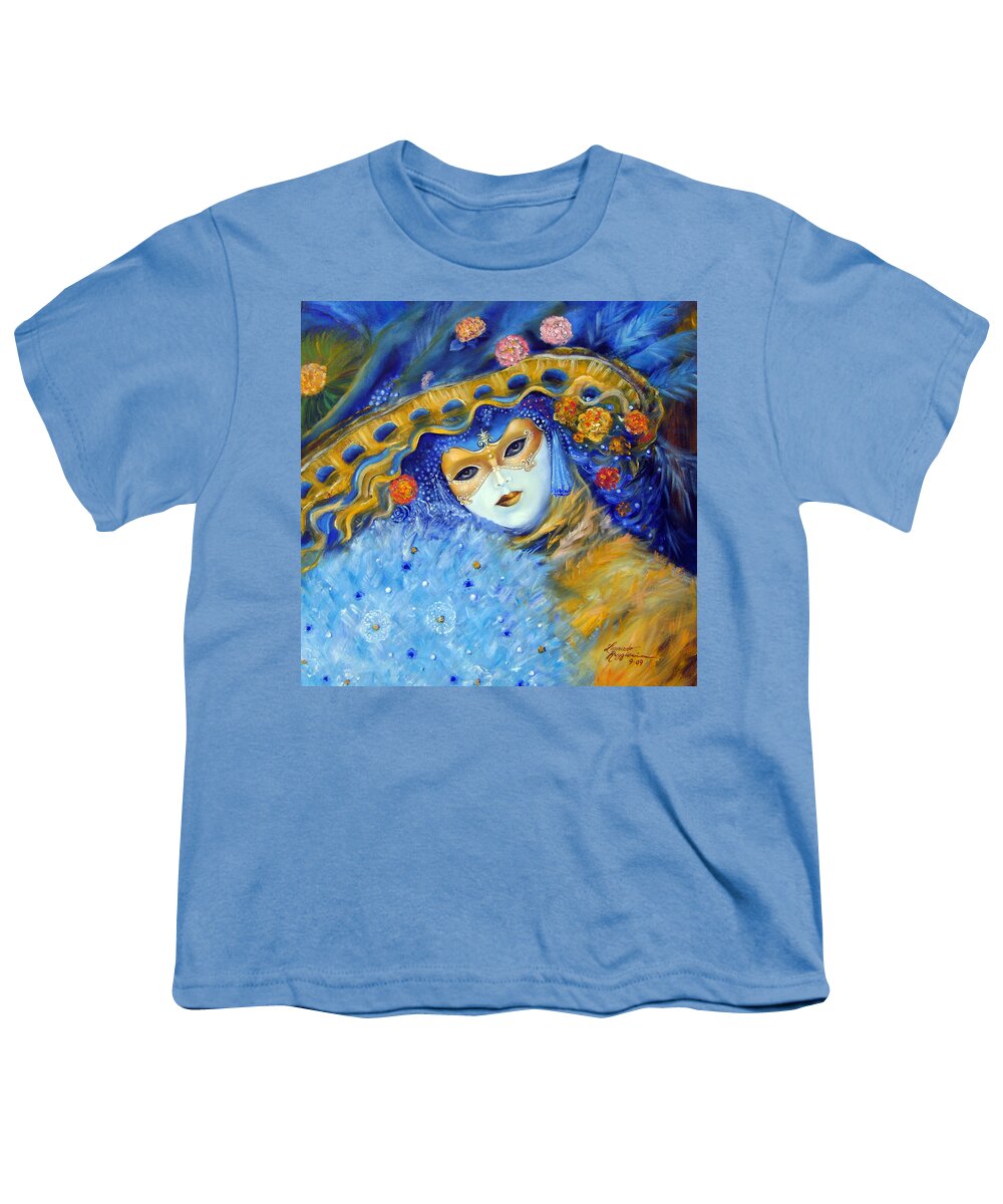 Italy Youth T-Shirt featuring the painting Venetian Carneval Mask With Feathers by Leonardo Ruggieri