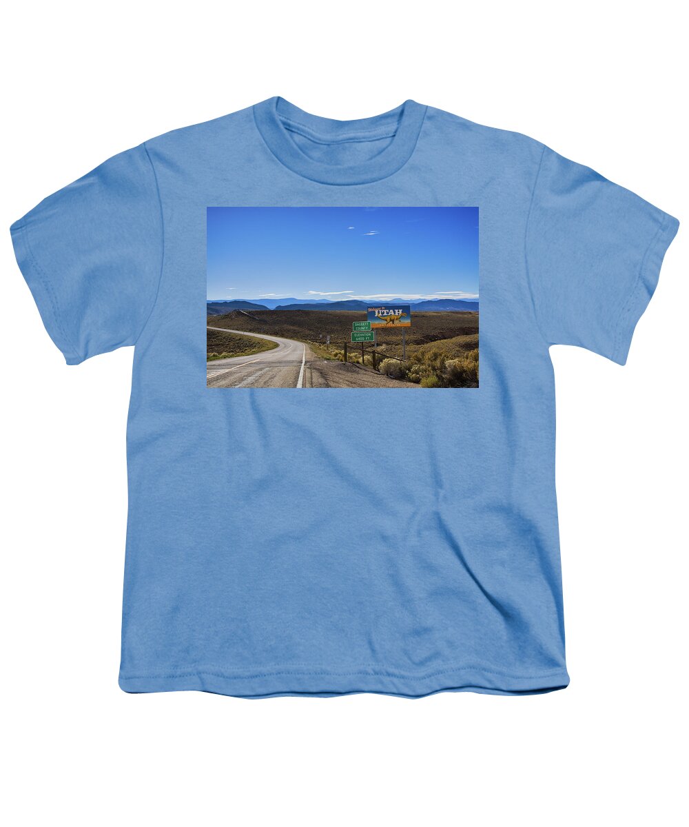 Welcome To Utah Sign Youth T-Shirt featuring the photograph Welcome to Utah sign on Hwy191 by Tatiana Travelways