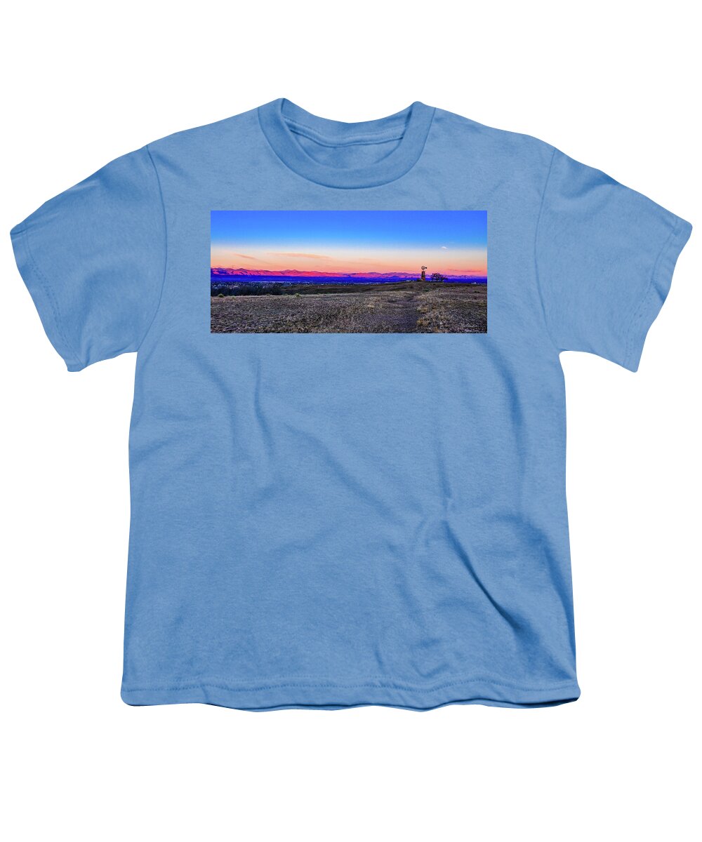 Colorado Youth T-Shirt featuring the photograph Windmill At Sunrise by Tim Kathka