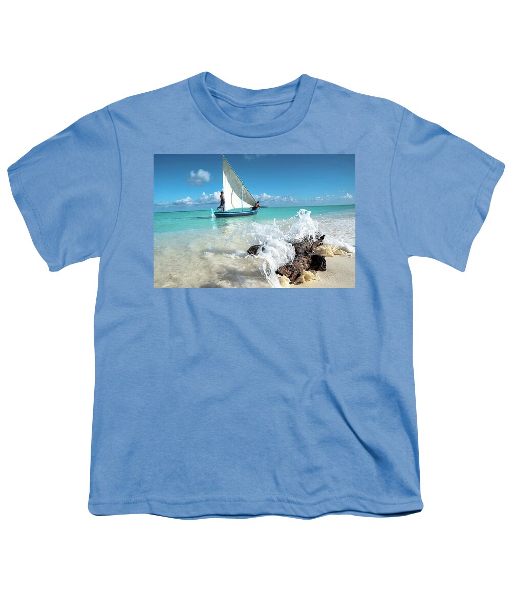 Estock Youth T-Shirt featuring the digital art Fisherman On A Boat, Maldives #1 by Giordano Cipriani