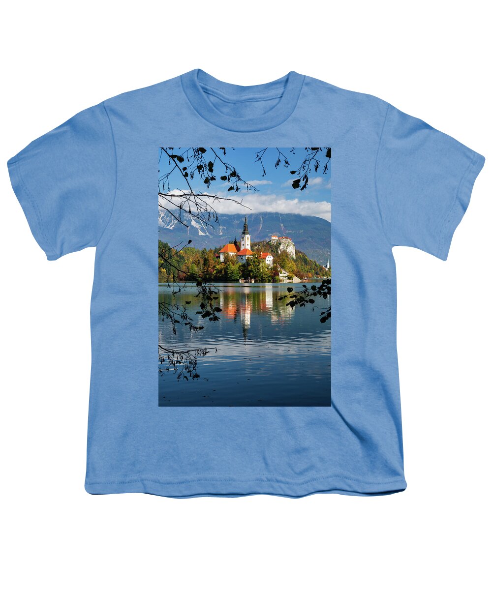 Bled Youth T-Shirt featuring the photograph Autumn colours at Lake Bled #2 by Ian Middleton