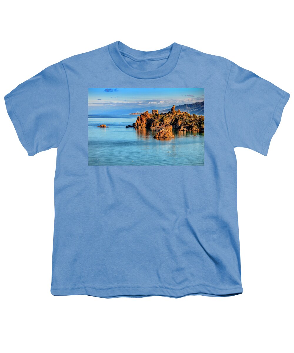 Estock Youth T-Shirt featuring the digital art Italy, Sicily, Palermo District, Mediterranean Sea, Tyrrhenian Sea, Cefalu, Torre Caldura #2 by Antonino Bartuccio