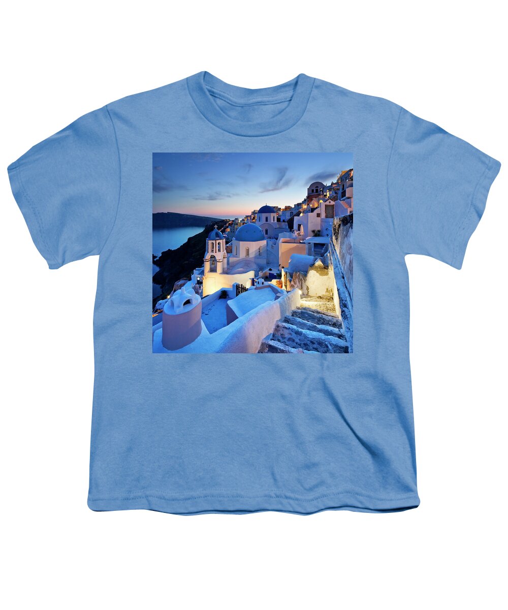 Estock Youth T-Shirt featuring the digital art Typical Church, Santorini, Greece #4 by Luigi Vaccarella