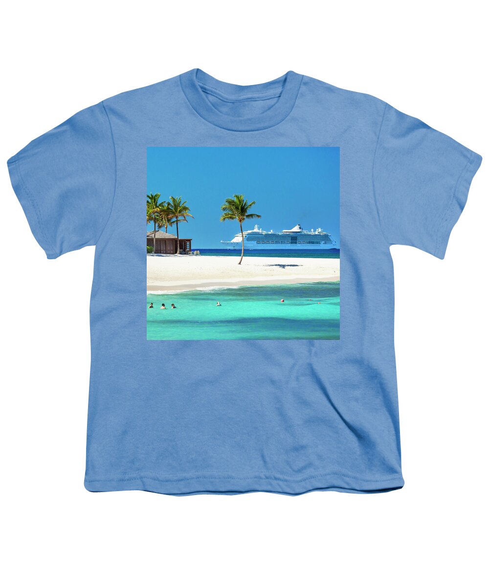 Estock Youth T-Shirt featuring the digital art Tropical Beach With Palm Trees #5 by Pietro Canali