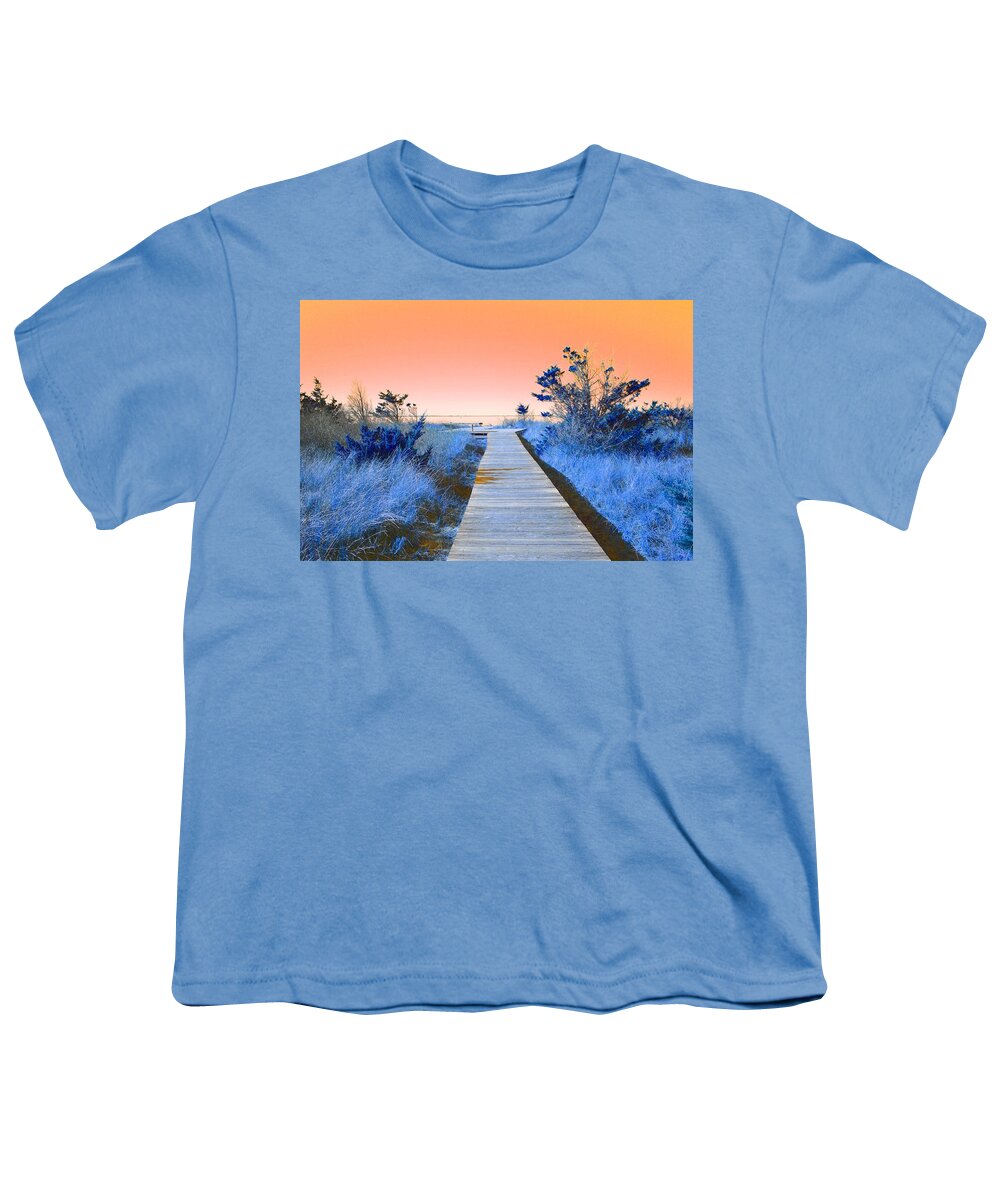 Boardwalk Youth T-Shirt featuring the mixed media Boardwalk to the Bay by Stacie Siemsen