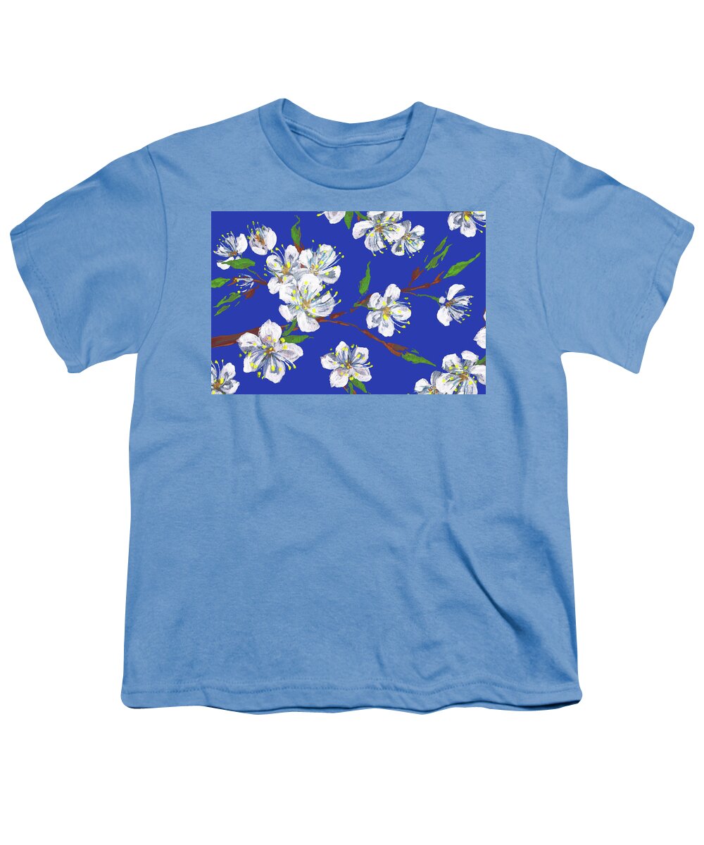 Blue Youth T-Shirt featuring the painting Cherry Blossoms Blue Sky Floral Impressionism by Irina Sztukowski