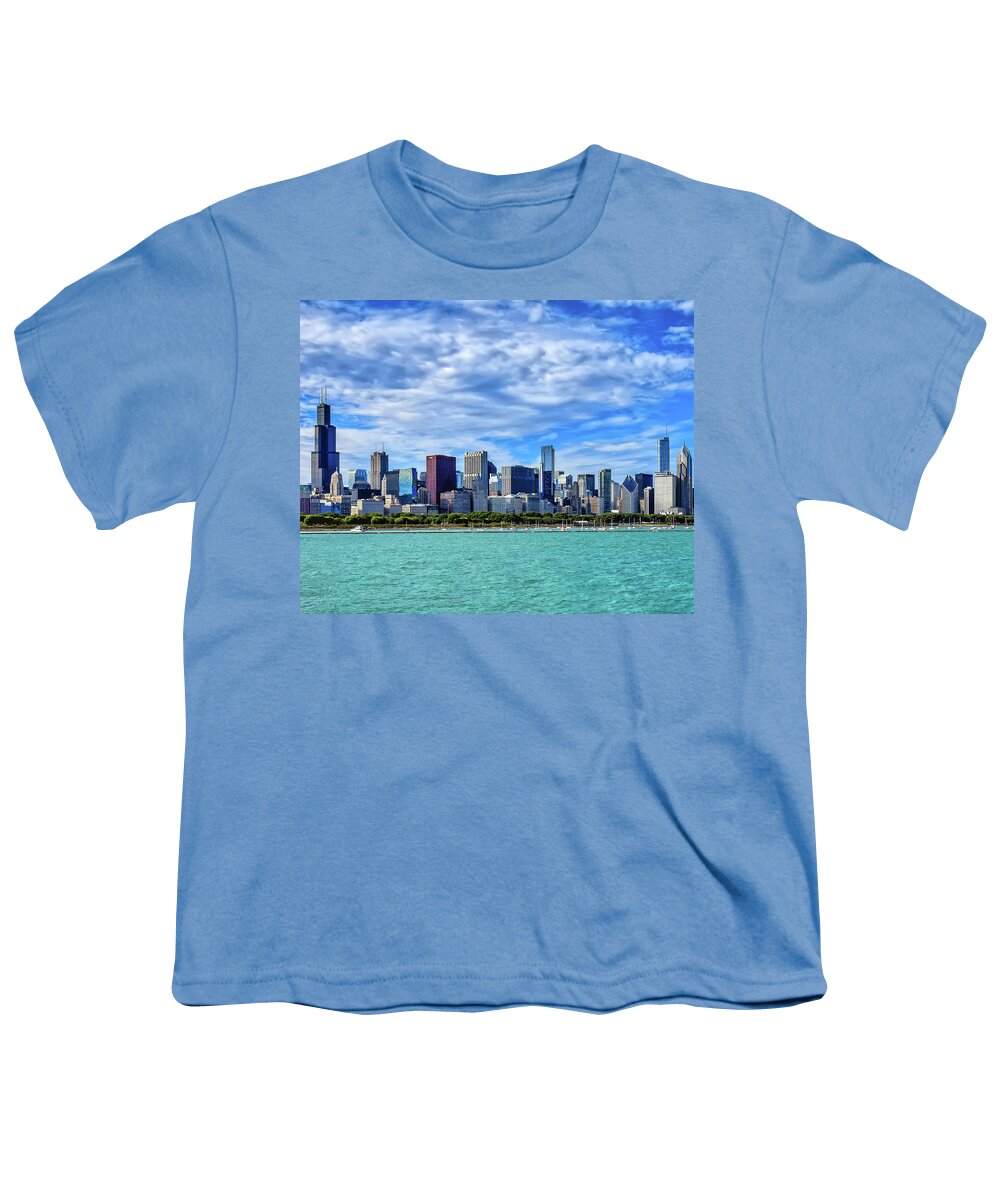 Chicago Youth T-Shirt featuring the photograph Chicago Skyline by Mitchell R Grosky