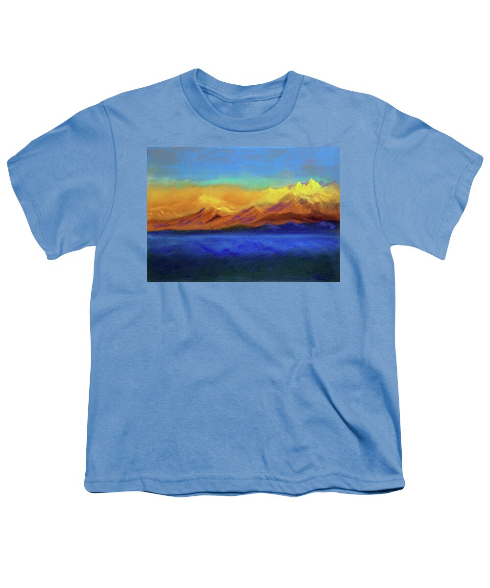 Mountains Youth T-Shirt featuring the painting Golden Himalayas by Asha Sudhaker Shenoy