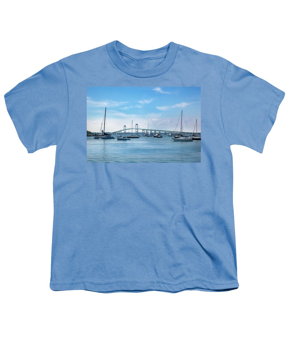 Estock Youth T-Shirt featuring the digital art Lighthouse & Bridge, Newport, Ri by Lumiere