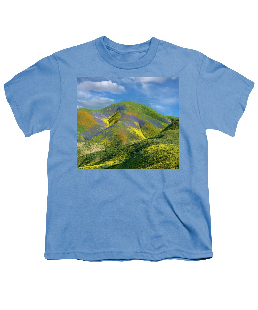 00568625 Youth T-Shirt featuring the photograph Phacelia And Hillside Daisy Wildflower Bloom, Temblor Range, Carrizo Plain Nm, California by Tim Fitzharris