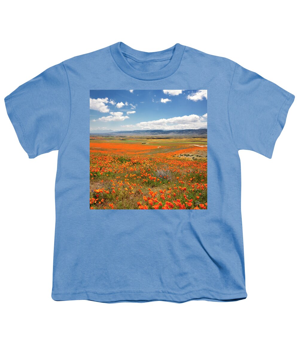 Antelope Valley Poppy Reserve Youth T-Shirt featuring the photograph Poppy Valley by Endre Balogh