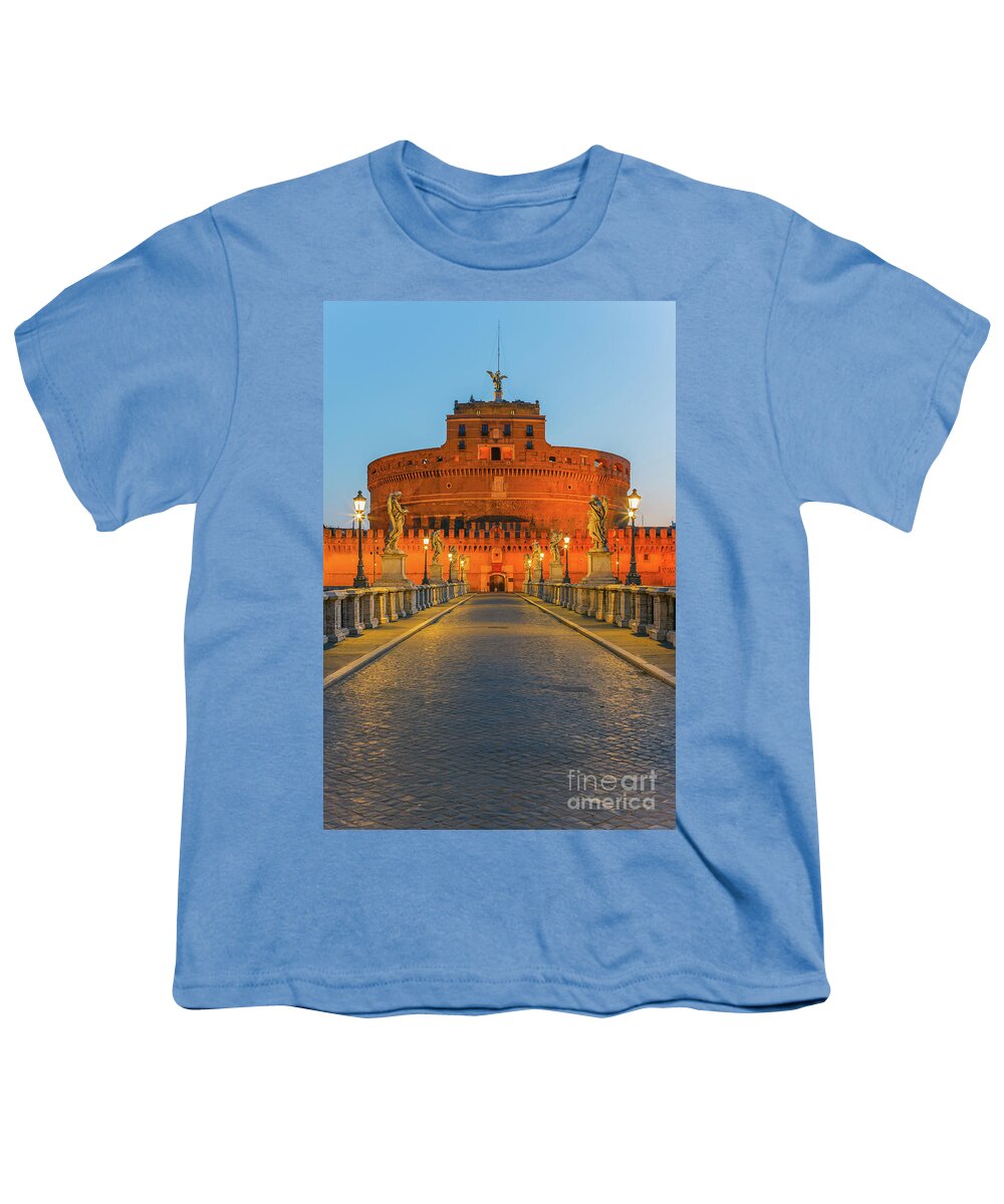 Ancient Youth T-Shirt featuring the photograph San Angelo Bridge and Castel Sant Angelo, Rome, Italy by Henk Meijer Photography