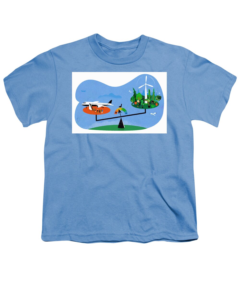 Adult Youth T-Shirt featuring the photograph Scales Weighing Up Air Travel Versus by Ikon Images