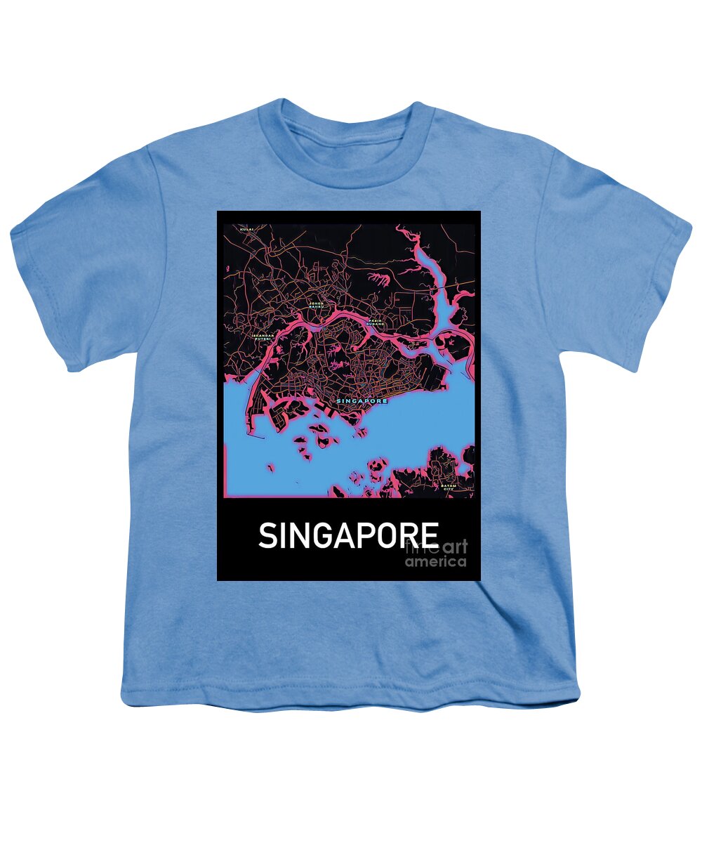 Singapore Youth T-Shirt featuring the digital art Singapore City Map by HELGE Art Gallery