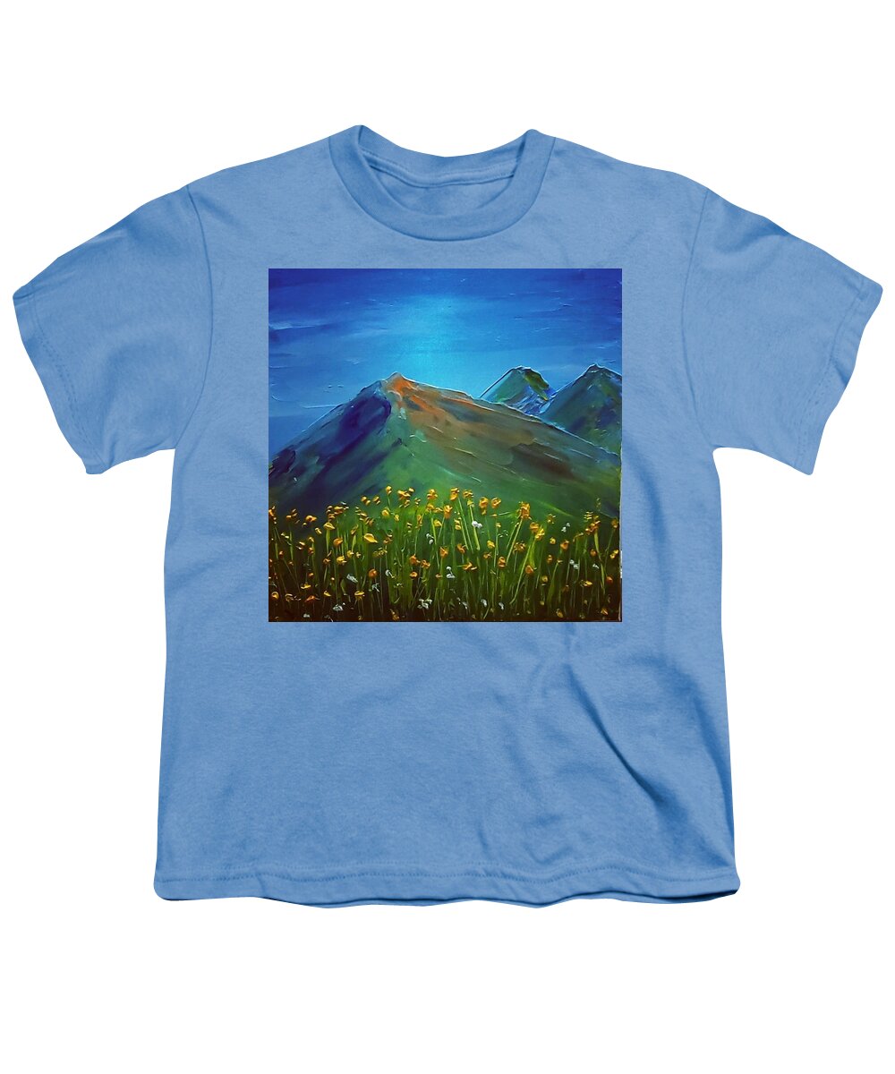 Landscape Youth T-Shirt featuring the painting Wildflower Mountain by Amy Kuenzie