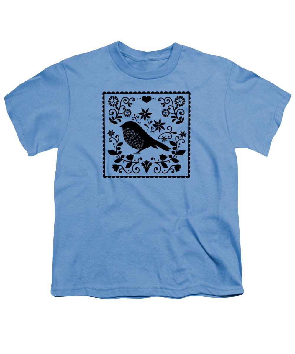 Painting Youth T-Shirt featuring the painting Woodland Folk Black And White Blue Bird Tile by Little Bunny Sunshine
